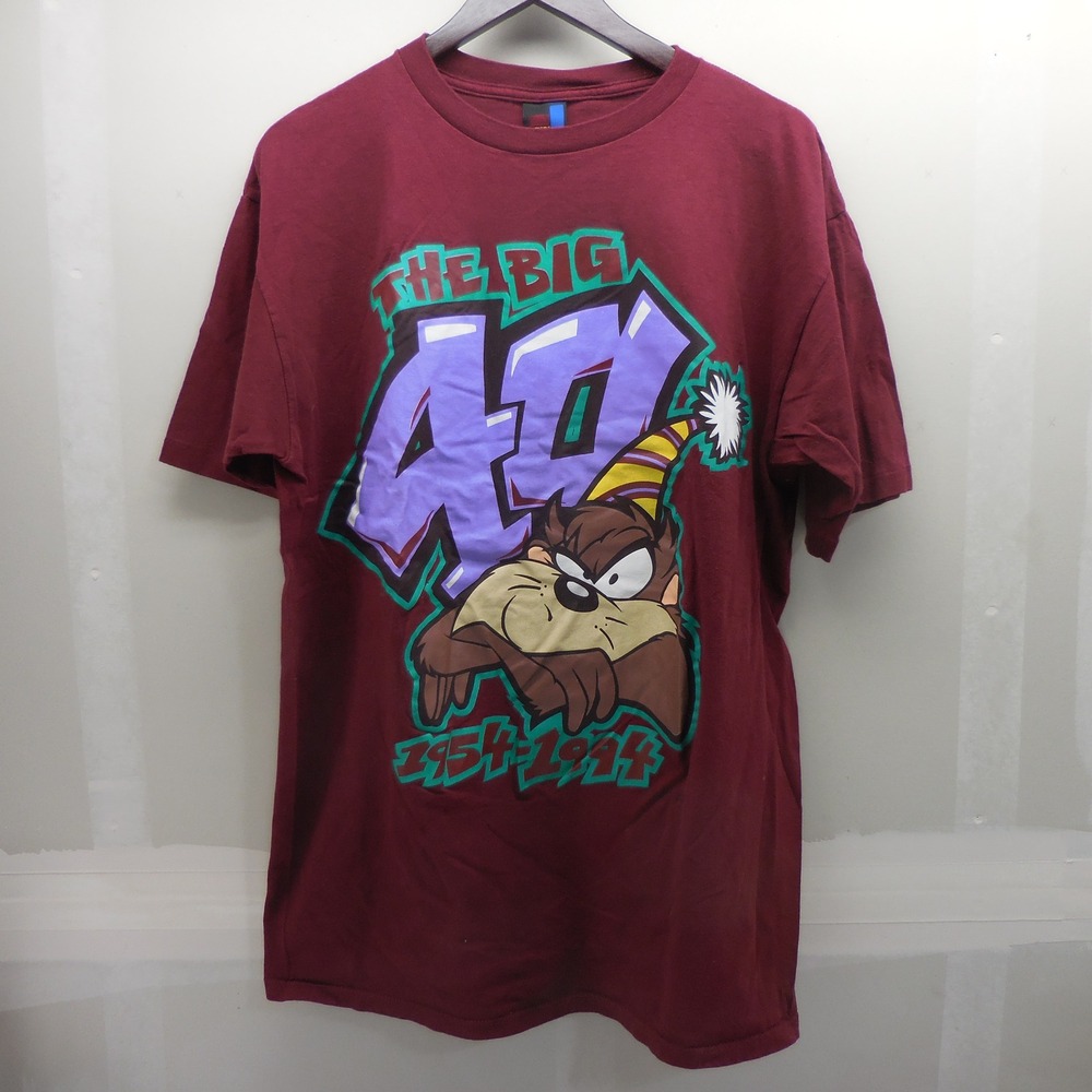 Vintage 1994 Taz The Big 40 Looney Tunes T-Shirt Maroon Sun Sportswear Large USA